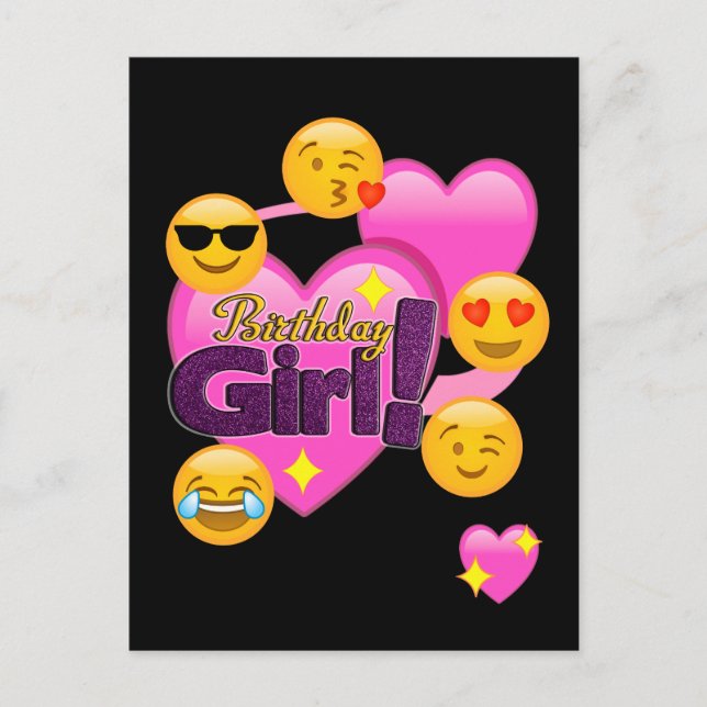 Carte Postale Coeurs & Emojis Fille d'anniversaire (Devant)
