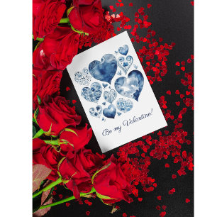 Carte Postale Cœurs en bleu de Delft, Saint-Valentin