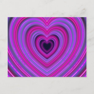Carte Postale Coeurs en néon roses et mauves