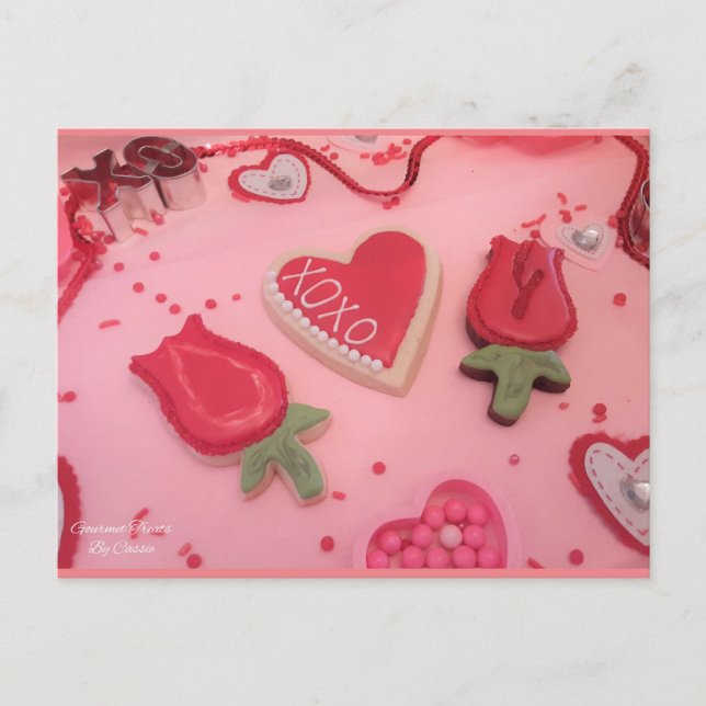 Carte Postale Coeurs et biscuits à sucre Rose (Devant)