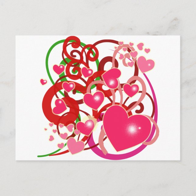 Carte Postale Coeurs et manuscrits brillants pour les amoureux (Devant)