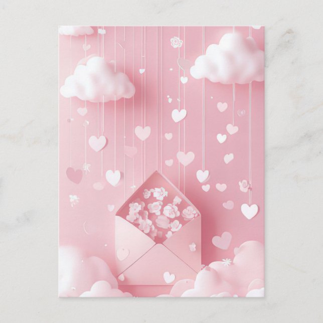 Carte Postale Coeurs et nuages mignons Salutation de Saint Valen (Devant)