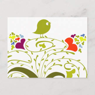 Carte Postale Coeurs Et Oiseaux Sur Un Petit Arbre