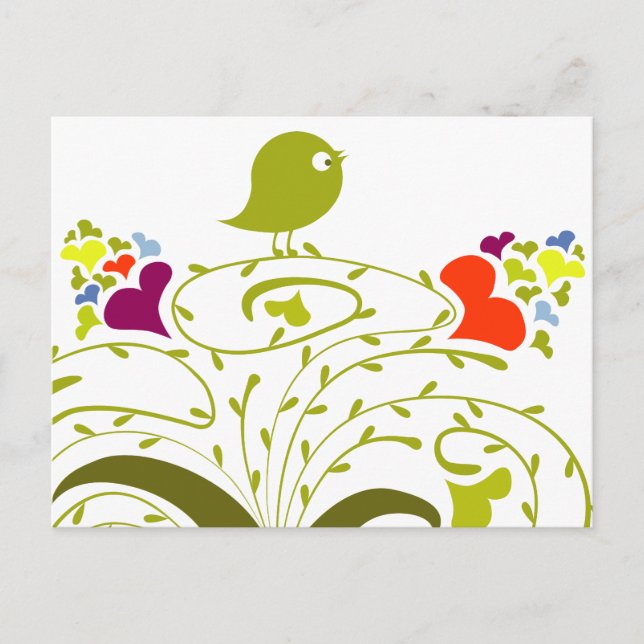 Carte Postale Coeurs Et Oiseaux Sur Un Petit Arbre (Devant)