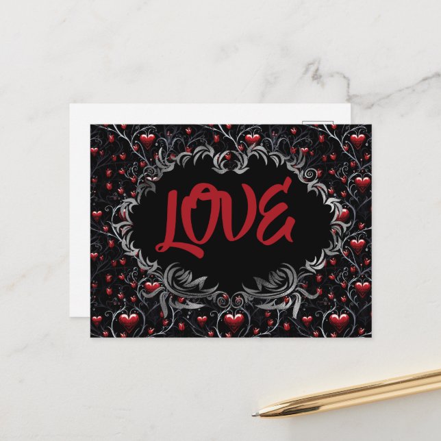 Carte Postale Cœurs gothiques AMOUR Saint-Valentin  (Devant/Arrière en situation)