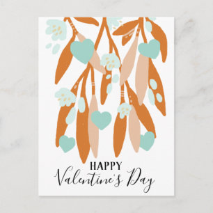 Carte Postale Coeurs Heureuses Saintes-Valentin Branches Fleurs 