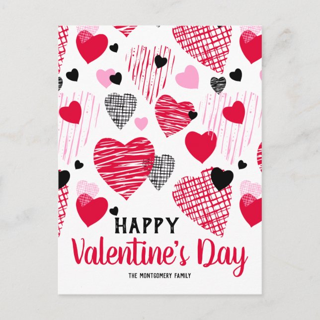 Carte Postale Coeurs "Heureuses Saintes-Valentin" Personnalisés (Devant)