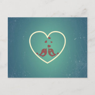 Carte Postale Coeurs Inséparables rétro vintages Turquoises Bleu