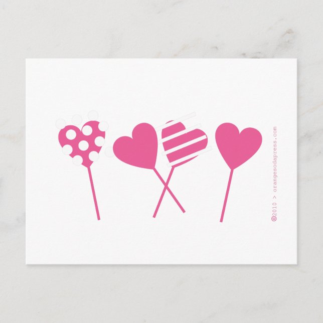 Carte postale Coeurs Lollipop rose (Devant)