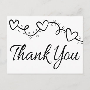 Carte Postale Cœurs Merci Noir & Blanc pour la Mariage