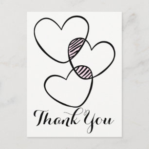 Carte Postale Cœurs Merci Noir & Blanc pour la Mariage