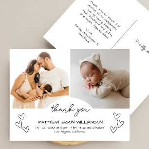 Carte Postale Coeurs mignons dessinés à la main 2 Merci photo bé
