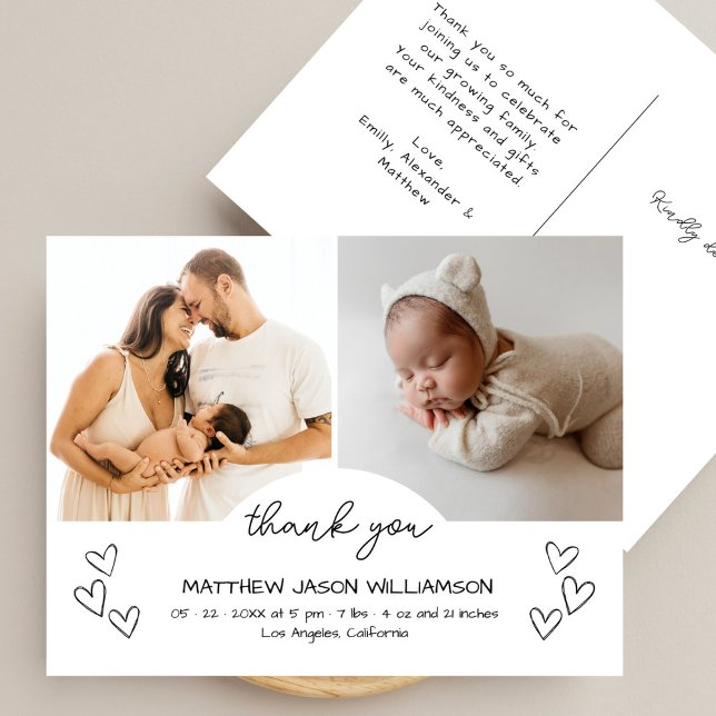 Carte Postale Coeurs mignons dessinés à la main 2 Merci photo bé (Créateur téléchargé)