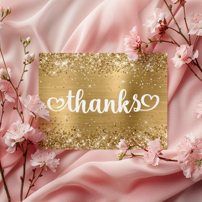 Carte Postale Cœurs Mignons Dorés Pailletés Merci pour mes 16 An (Glittery Gold Cute Hearts Sweet 16 Thanks Postcard)