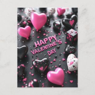 Carte Postale Coeurs noirs et roses Salutation de Saint Valentin