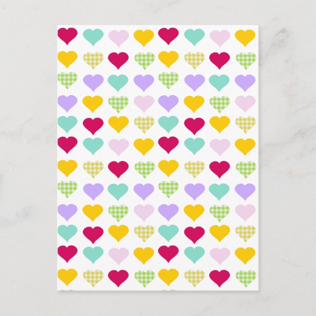 Carte Postale Coeurs pastel coloré motif (Devant)
