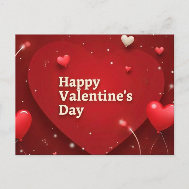 Carte Postale Cœurs radieux pour la Saint-Valentin  (A timeless red heart Valentine bursting with warmth and affection.)