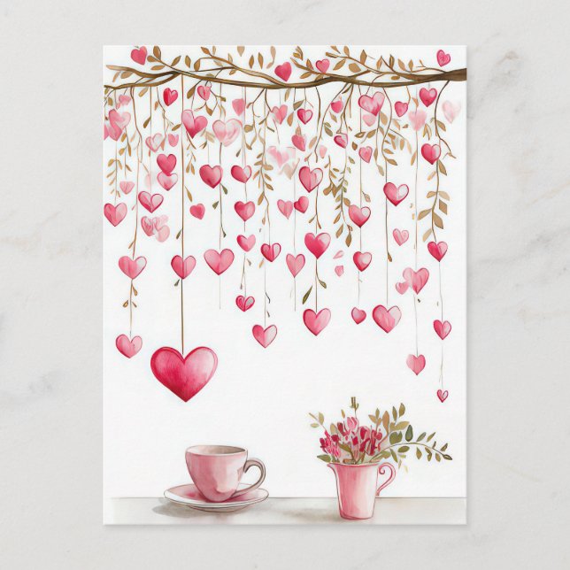 Carte Postale Coeurs roses coupés Salutation de Valentine (Devant)