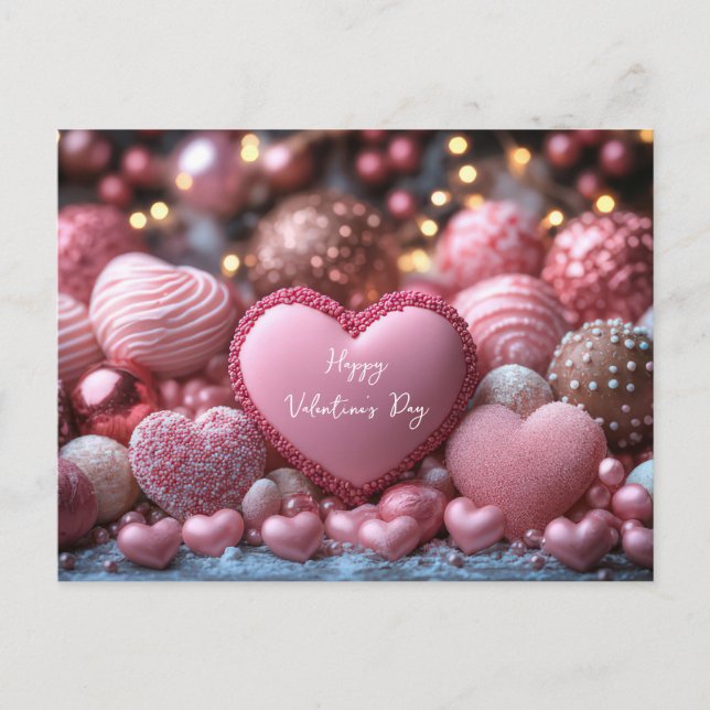Carte Postale Coeurs roses de chocolat Saint-Valentin (Devant)