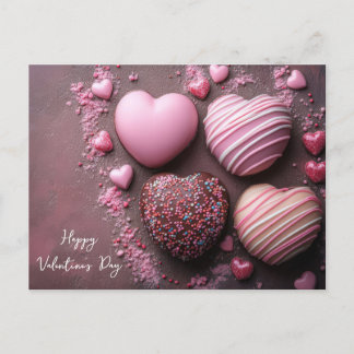 Carte Postale Coeurs roses de chocolat Saint-Valentin