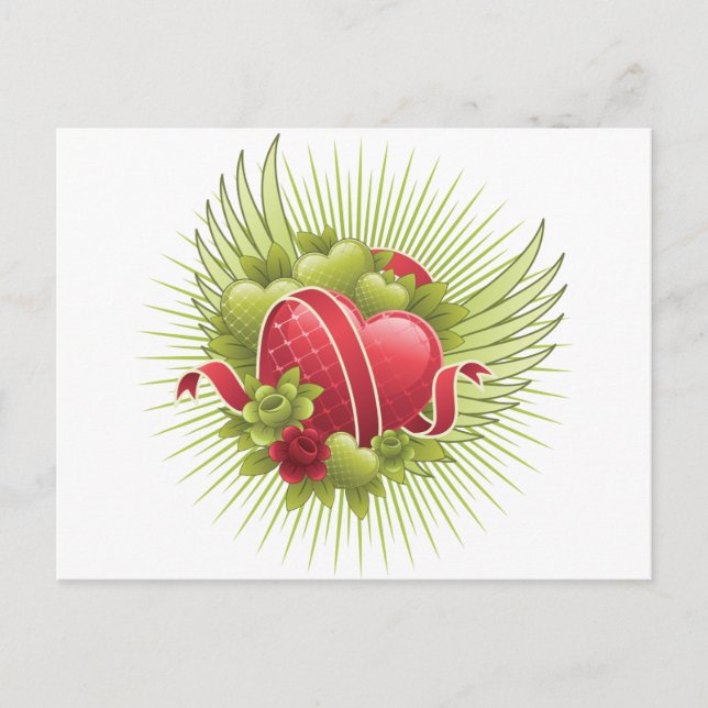 Carte Postale Coeurs Roses et ailes (Devant)