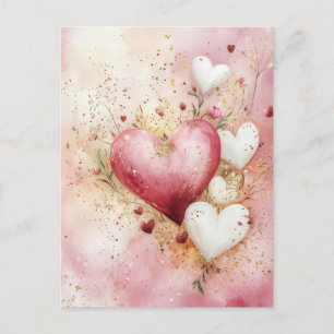 Carte Postale Coeurs roses et blancs Couper Valentine's Greeting