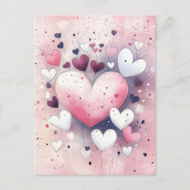 Carte Postale Coeurs roses et blancs Couper Valentine's Greeting (Devant)