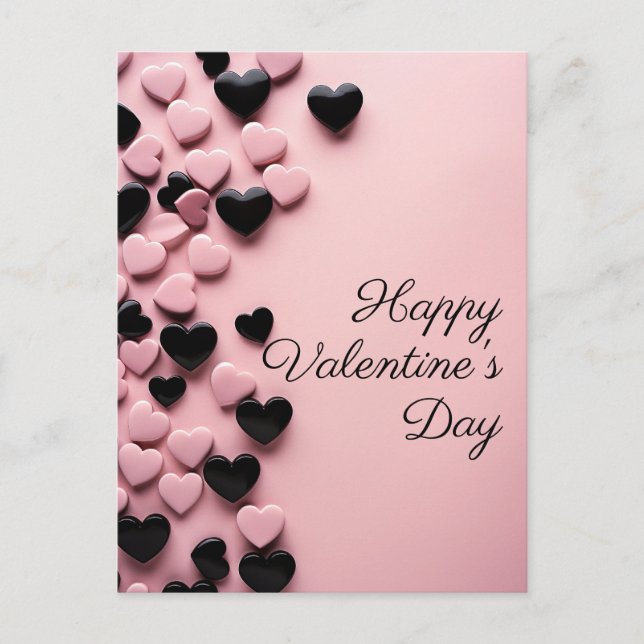 Carte Postale Coeurs roses et noirs sur sol rose Saint Valentin (Devant)