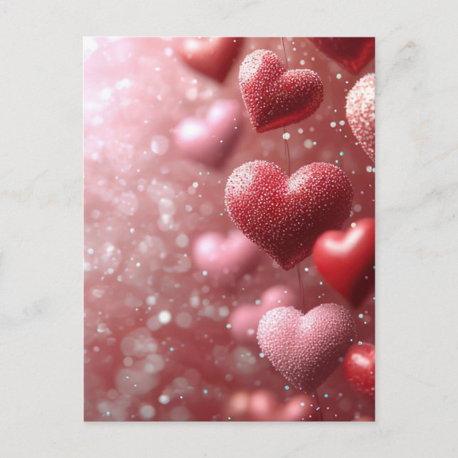 Carte Postale Coeurs roses foncées Salutation de Valentine (Devant)