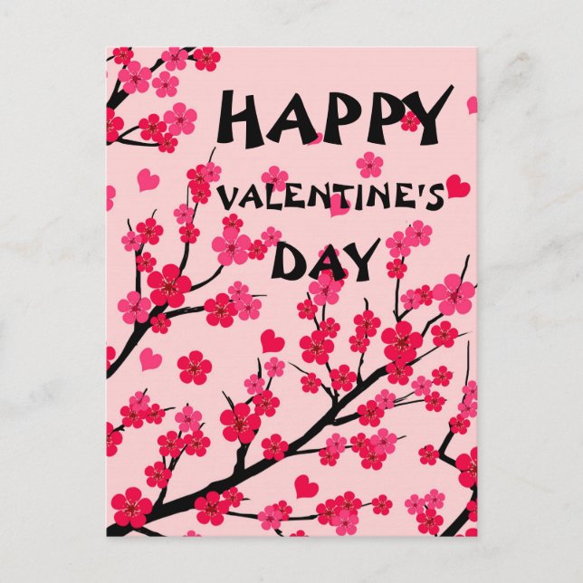 Carte Postale coeurs roses mignons fleurs de cerisier (Devant)