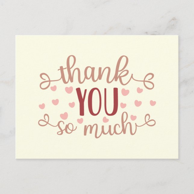 Carte Postale Coeurs roses mignons Merci tellement (Devant)