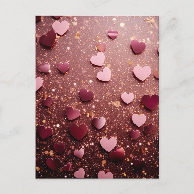 Carte Postale Coeurs roses sur terrain rose Saint Valentin (Devant)