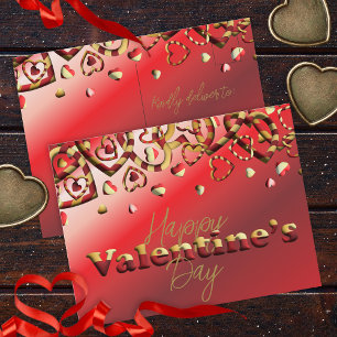 Carte Postale Coeurs rouge et or rayés de la Saint-Valentin