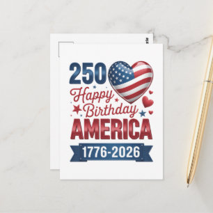 Carte Postale Cœurs USA 1776 2026 4 juillet 