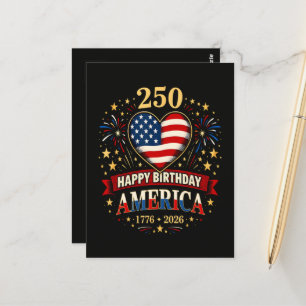 Carte Postale Cœurs Usa 1776 2026 4 Juillet