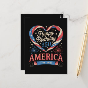 Carte Postale Cœurs USA 1776 2026 juillet 250e anniversaire USA