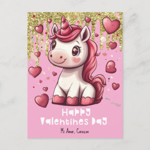 Carte Postale Coeurs Valentines Jour Unicorne Nom personnalisé C