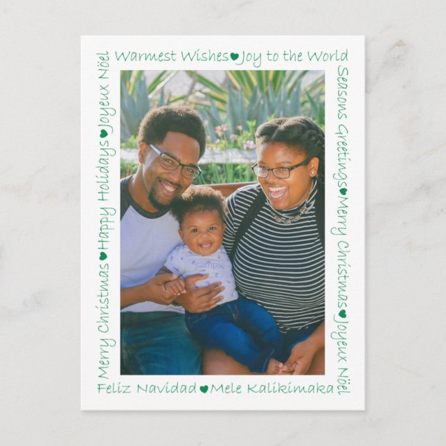 Carte Postale Cœurs verts rustiques et bordure de photo de mots  (Devant)