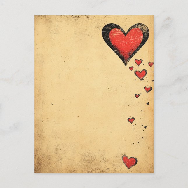Carte Postale Coeurs vintages Roses Amour Saint Valentin (Devant)