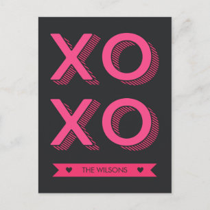 Carte Postale Coeurs XOXO Arrière - plan rose et foncé