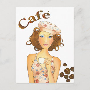 Carte Postale Coffee Girl Drinking Espresso