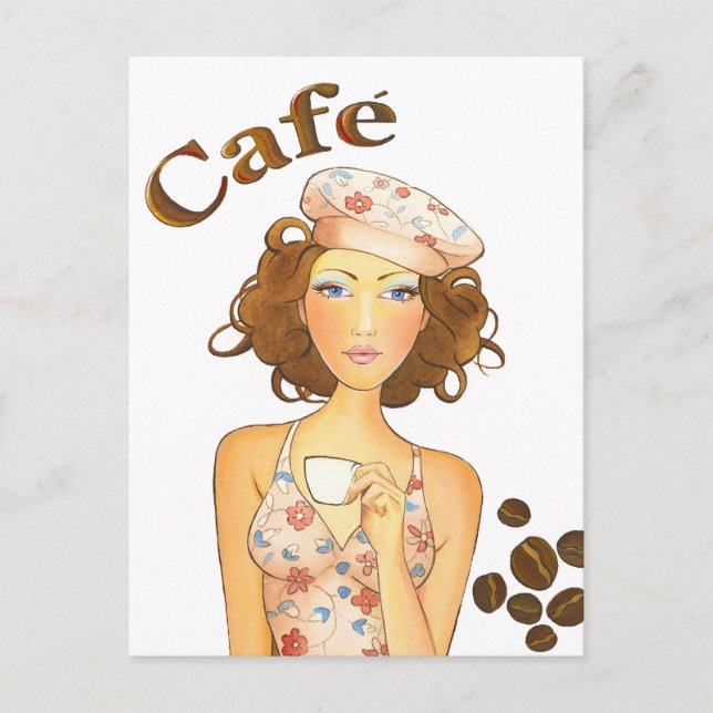 Carte Postale Coffee Girl Drinking Espresso (Devant)