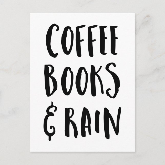 Carte Postale Coffre café, livres et pluie (Devant)