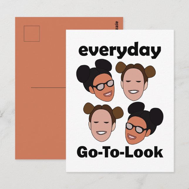 Carte Postale Coiffure Space Buns Mode Quotidienne Aller-Retour (Devant / Derrière)