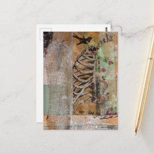 Carte Postale Colage mixte colibri et cage thoracique