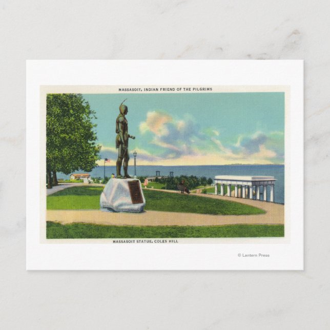 Carte Postale Coles Hill Vue sur la statue du Massasoit (Devant)