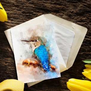 Carte Postale Colibri aquarelle vibrante sur une branche