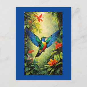 Carte Postale Colibri, cadre bleu,