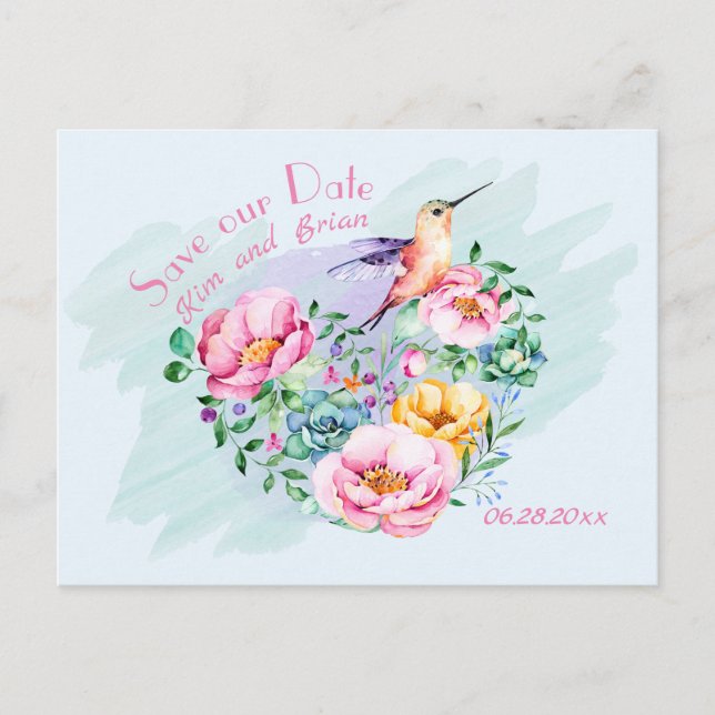 Carte Postale Colibri Enregistrez notre date (Devant)