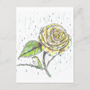 Carte Postale Colibri et Rose dans le dessin de pluie